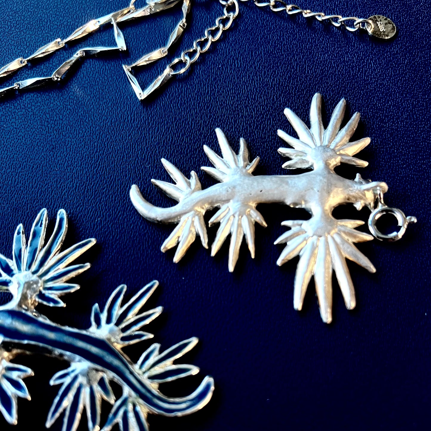 Glaucus atlanticus (blue dragon sea slug) necklace (cloisonne and sterling silver)