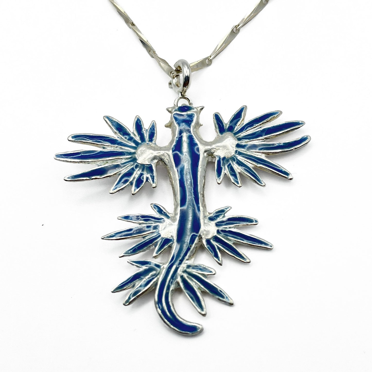 Glaucus atlanticus (blue dragon sea slug) necklace (cloisonne and sterling silver)