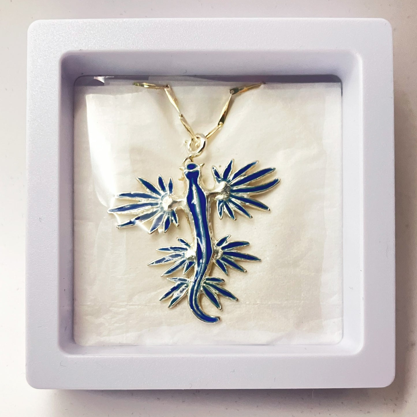 Glaucus atlanticus (blue dragon sea slug) necklace (cloisonne and sterling silver)
